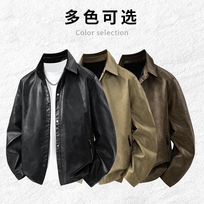 Autumn and winter new clothes men's retro black classic small lapel leather shirt trendy cool jacket versatile