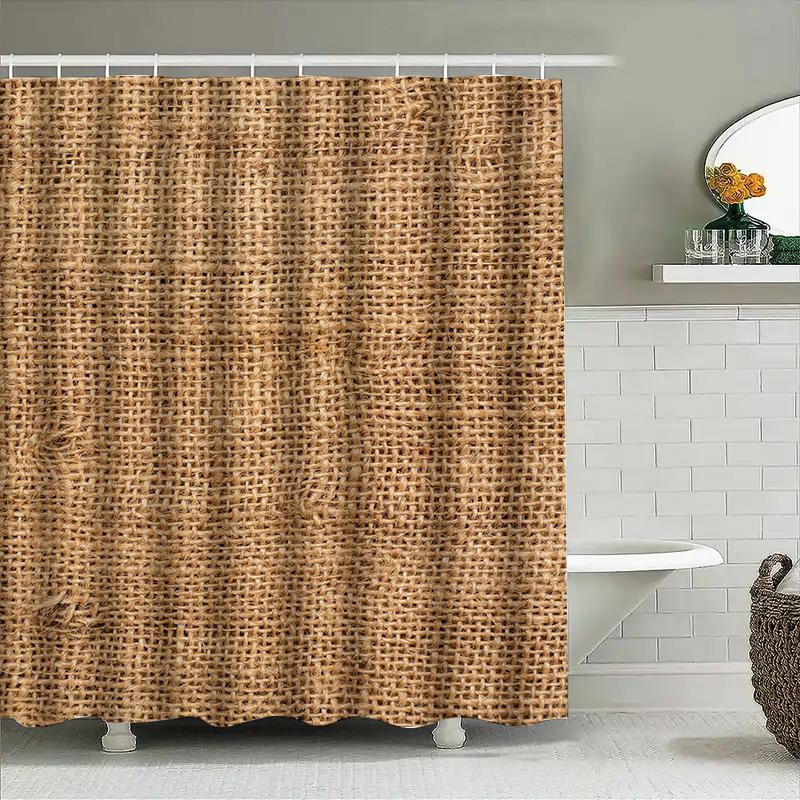 Natural Fiber Shower Curtain Rustic Woven Design For Bathroom Decor, Rectangular Shape, Perfect Fit Your Bathtub Or Tubs With Ro