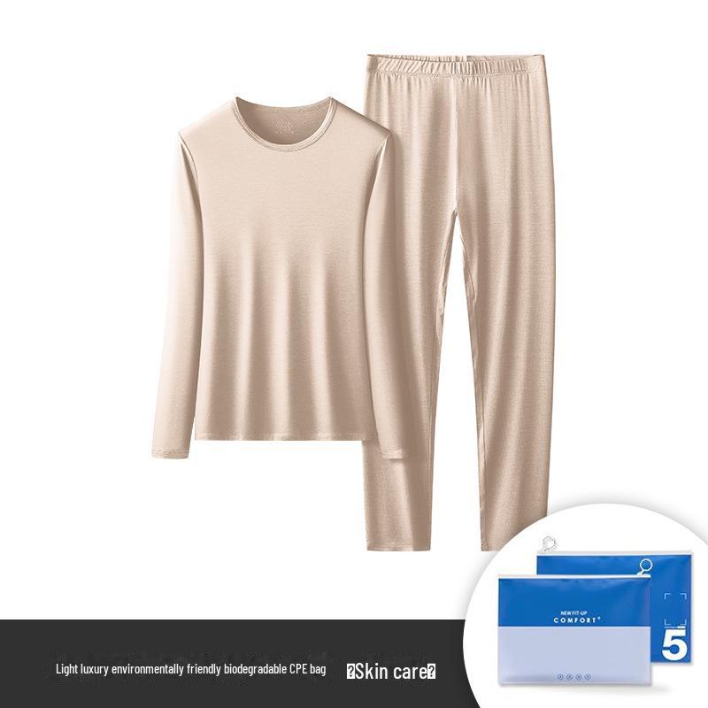 

Комплект женского термобелья: Пептидный протеин, однотонный, круглый вырез, длинный рукав, топ и брюки на осень/зиму. L