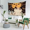 Katze Sonne Wandteppich Niedliche Katze Mond Wandbehang Ästhetische Katzenkunst Vintage Weltraum Dekor für Schlafzimmer Wohnzimmer