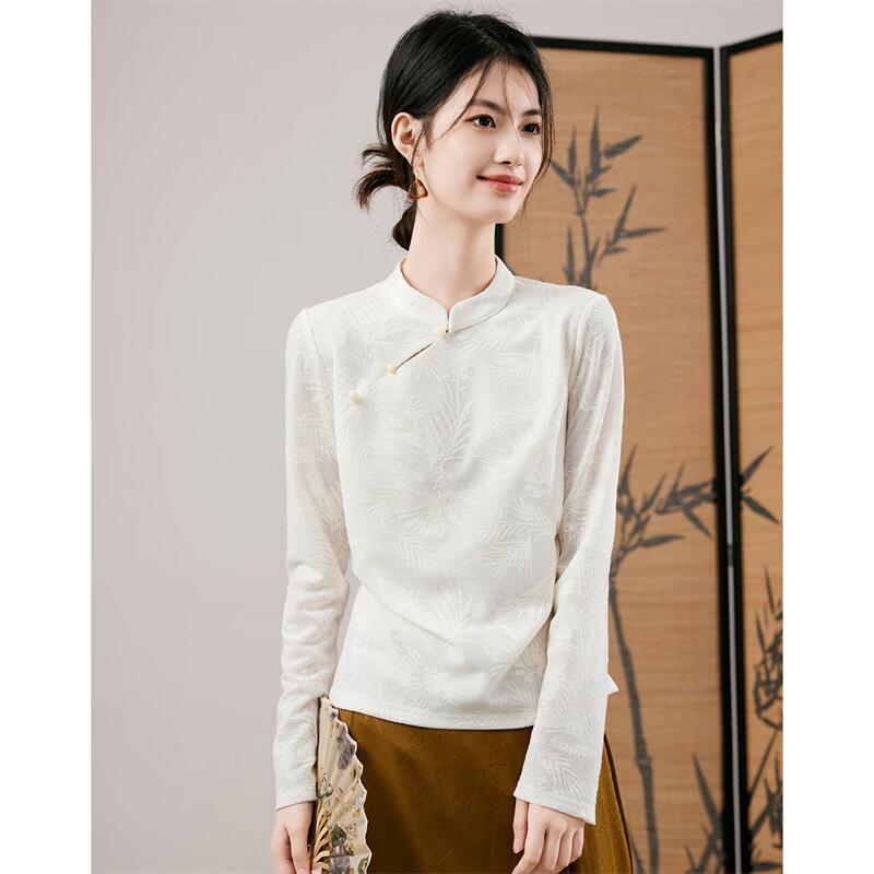 Women's Chinese Style Jacquard Knit Slim Fit Long Sleeve Base Layer Top