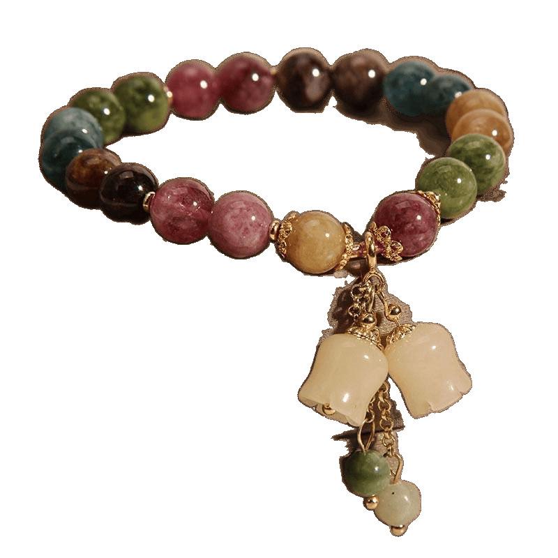 Colorful Rainbow Lotus Orchid Pendant Beaded Bracelet for Women - Summer Niche Design for Girlfriends & Besties