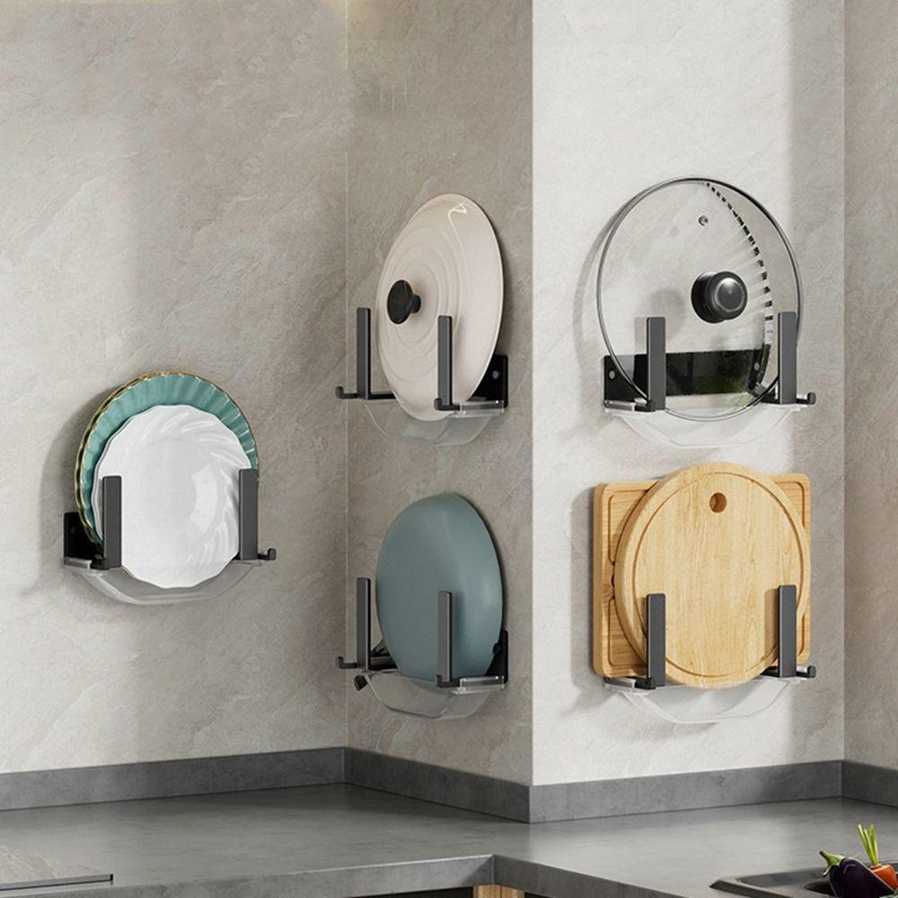 Black Cutting Board Storage Rack Punch-free Pot Lid Storage Holder Durable Pot Lid Rack  for Home