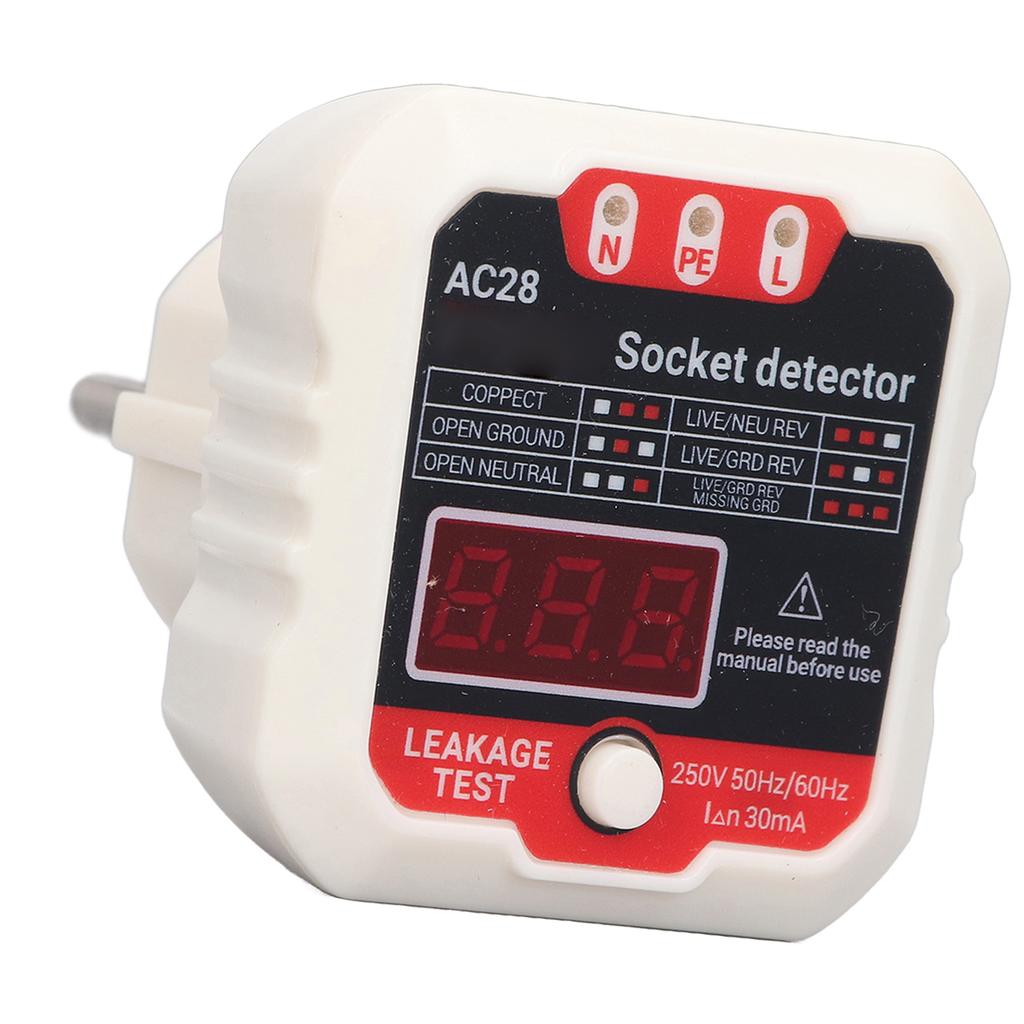 AC28 Phase Detector Electric Leakage Outlet Tester Ground Wire Polarity Outlet Tester LCD Digital Display Power Socket Tester