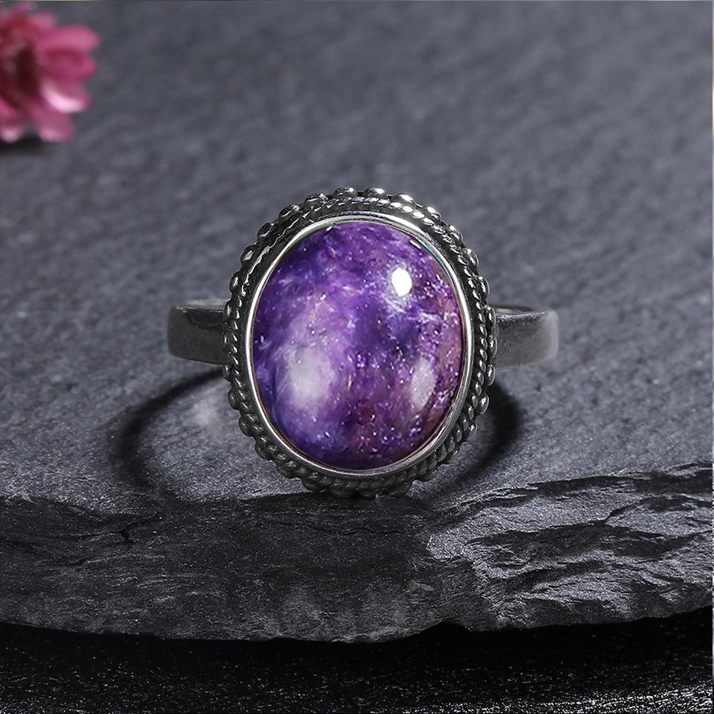 Natural CopperRings Charoite Bead Gemstone Rings for Women Wedding Bands Anniversary Party Gifts Fine Jewelry