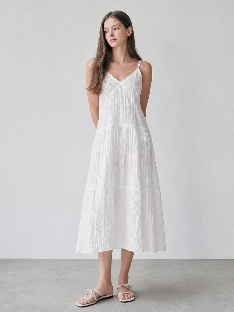 STAY WITH ME Crinkle Flare Slip Dress_White