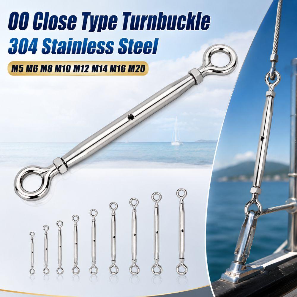 304 Stainless Steel OO Close Type Turnbuckle Adjustable M5 M6 M8 M10 M12 M14 M16 M20 Wire Rope Tensioner Sturdy Rust Proof