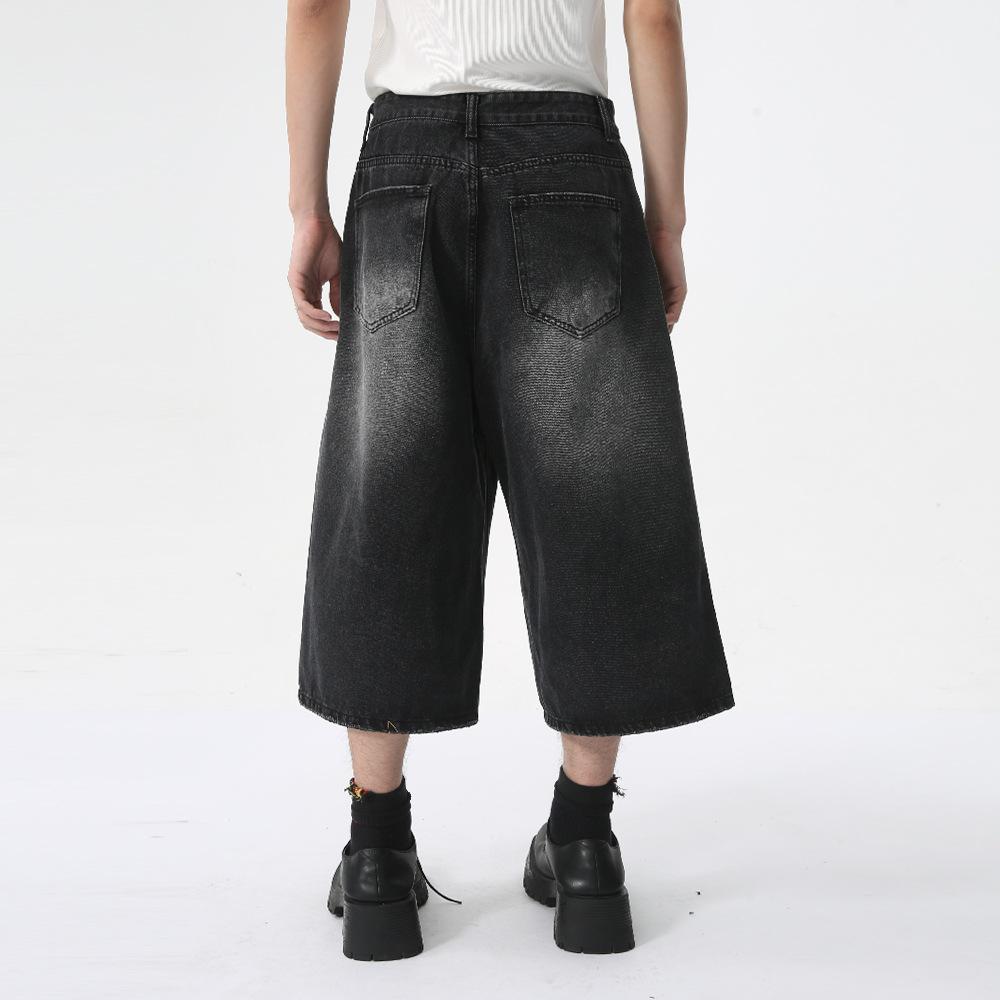 | American High Street Whitened Washed Silhouette Wide Legs Loose Seven-point Jeans