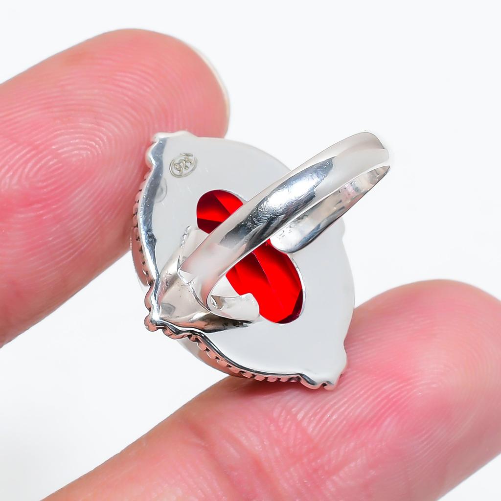 Red Garnet 925 Sterling Silver Ring V6402, Red Ring, Oval Ring, Valentin's Day Gift, Gift For Her, Birthday Gift, Handmade Jewelry, Silver Jewelry, Un