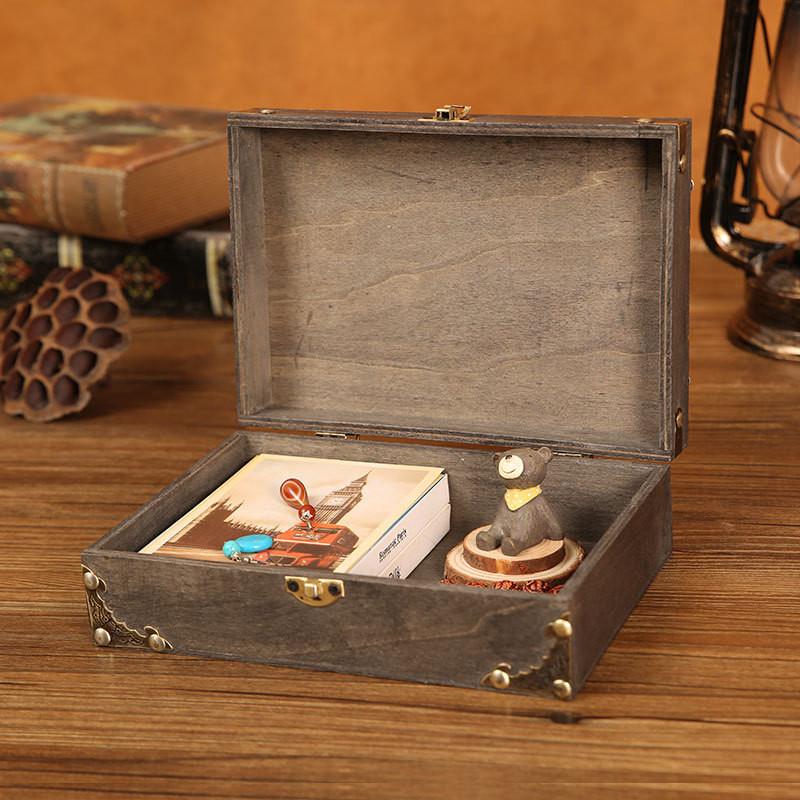 Gray Wooden Vintage Storage Box With Lock For Jewelry Organizer Decoration Home