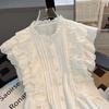 Fashion Flying Sleeve White Shirts Vintage Sleeveless Ruffled Lace Blouse for Woman Woman Elegant Casual Sweet Tops