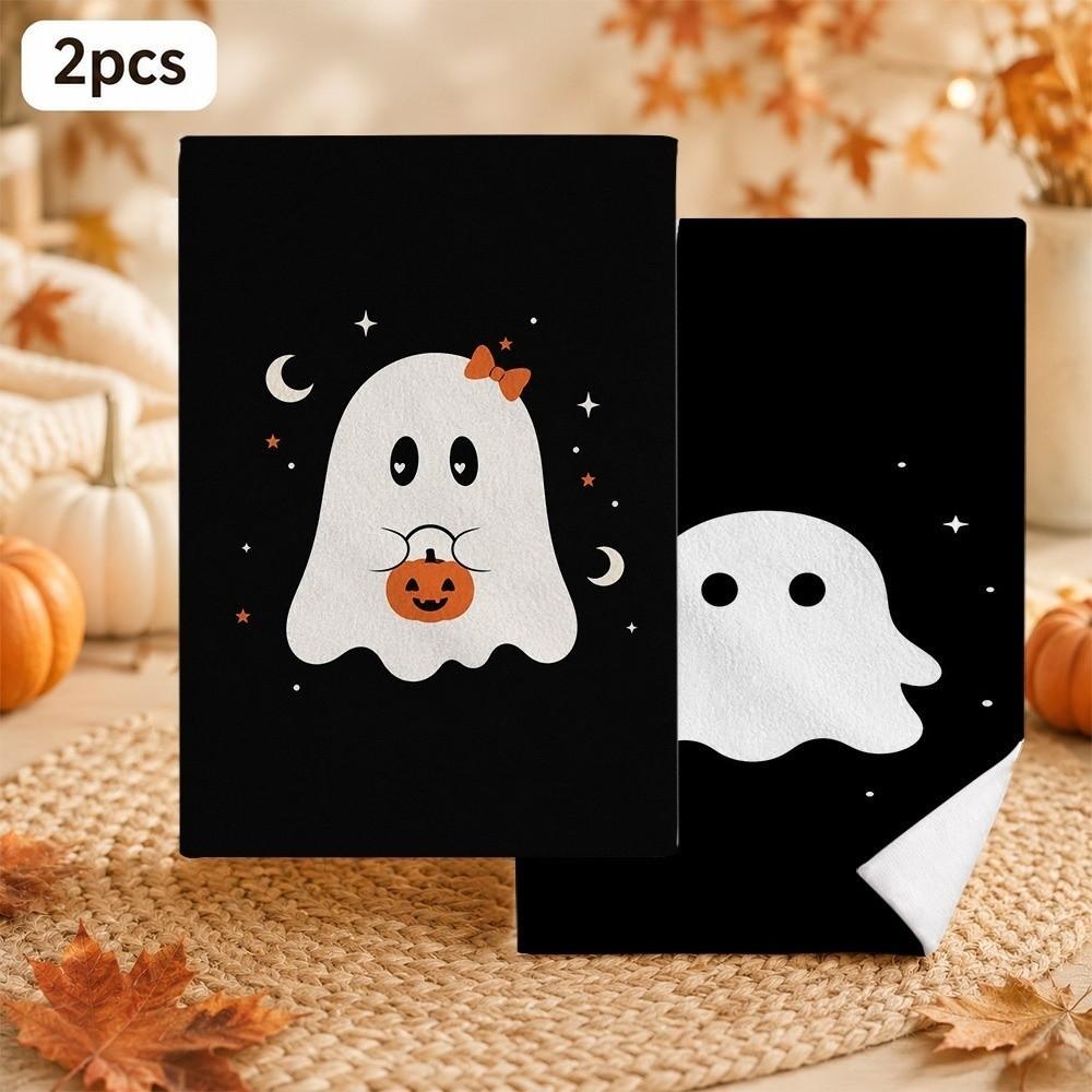 2 pcs Pumpkin Halloween Dish Towels Ghost Dishcloth Durable Hand Towel New Home Gift