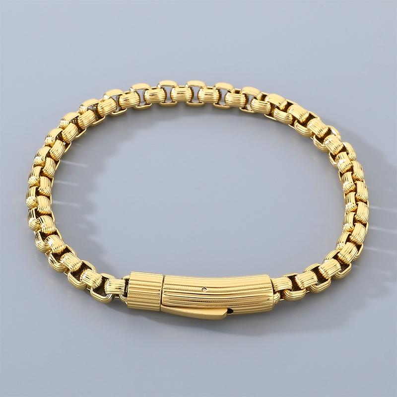 Gold Plated Stainless Steel Franco Chain Bracelet for Men Hip Hop 8MM Square Clasp Bangle Accessory Waterproof Jewelry Gift