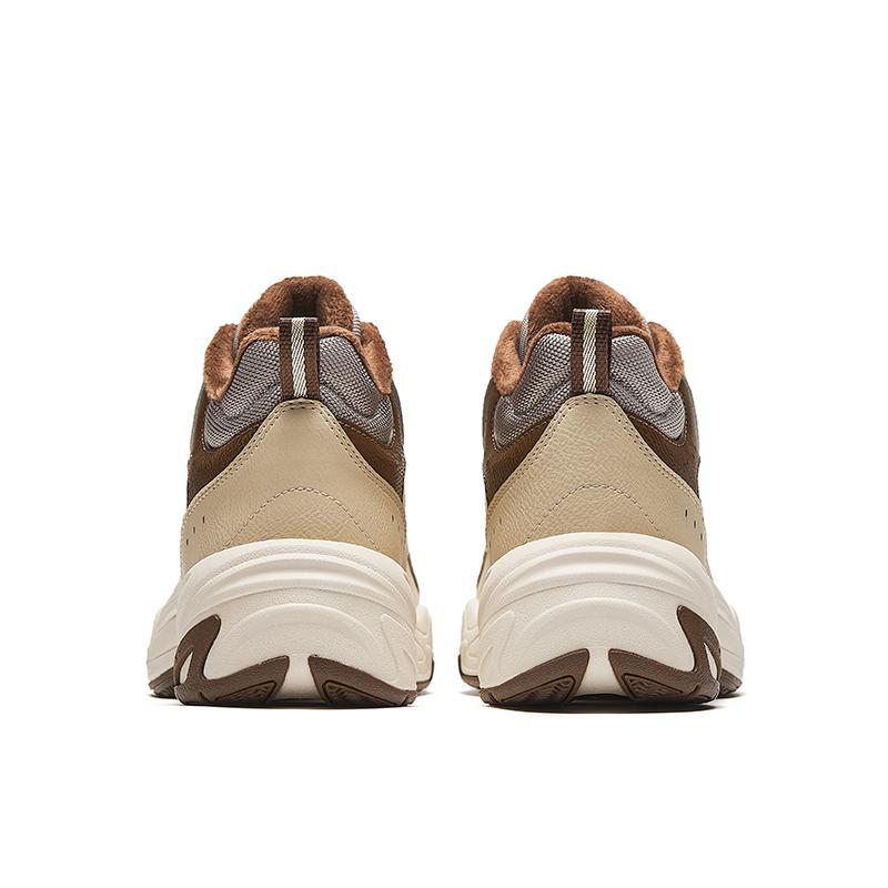 Anta Cross Plush Comfortable Non-Slip Warm Mid-Top Casual Shoes Women Casual Shoes Beige Brown 122448957-2