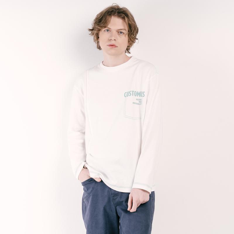 Custom Us Logo Print Pintuck Round Long Sleeve T-Shirt Cxs25Skrt304 Ivy Ivory/M