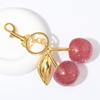 Delicious Exquisite Cherry Crystal Fruit Bag Charm Keychain Pink Cherry Keyring for Elegant Women Jewelry Accessories Gift