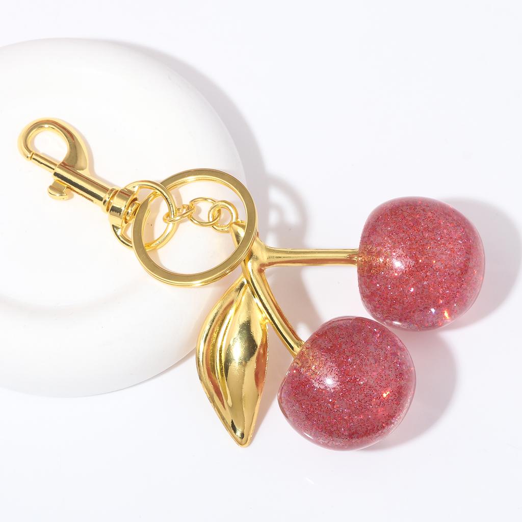 Delicious Exquisite Cherry Crystal Fruit Bag Charm Keychain Pink Cherry Keyring for Elegant Women Jewelry Accessories Gift