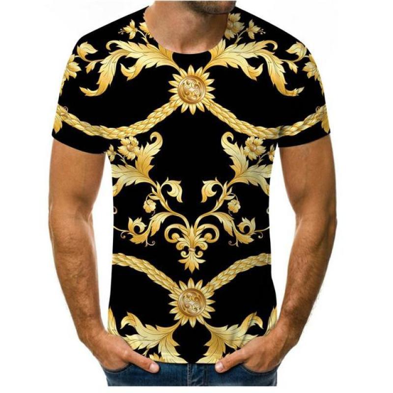 ETST 07 Nieuwigheid 3D Gouden Ketting Print Barok Merk T-shirt Zomer stijl korte mouw luxe Koninklijke mannen kleding hip hop tops & tees 4XL