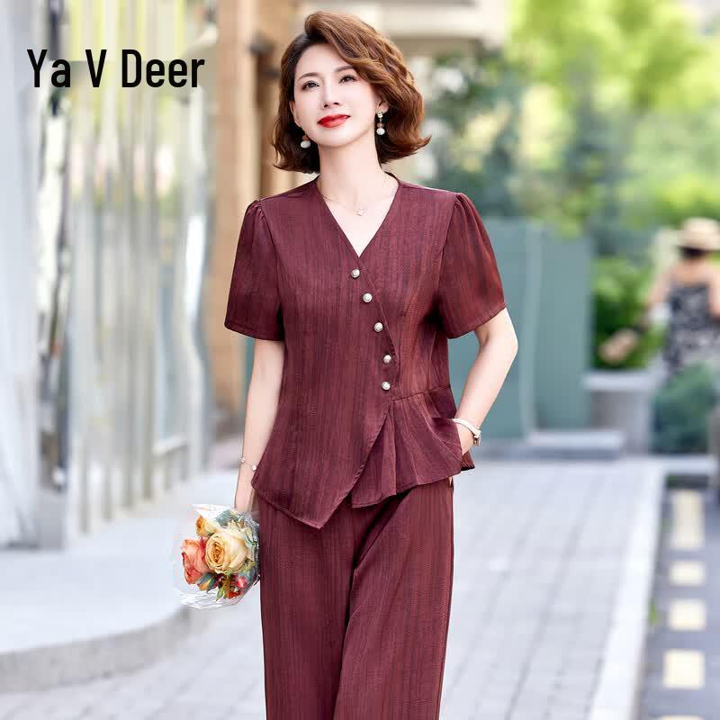 Yalu Women s Summer Short Sleeve T-Shirt Two-Piece Set 5XL