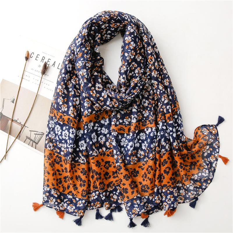 Spain Brand Lovely Lotus Floral Tassel Viscose Shawl Scarf Lady Print Soft Wrap Snood Bufandas Muslim Hijab Sjaal 180*90Cm