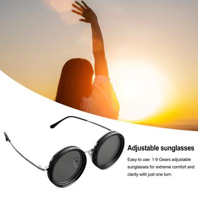 Yousheng Adjustable ND Filter Sunglasses 1-9 Gears for Comfort Clarity Polarized Round Glasses with Blue Light Blocking Glasses for Travel Outdoor