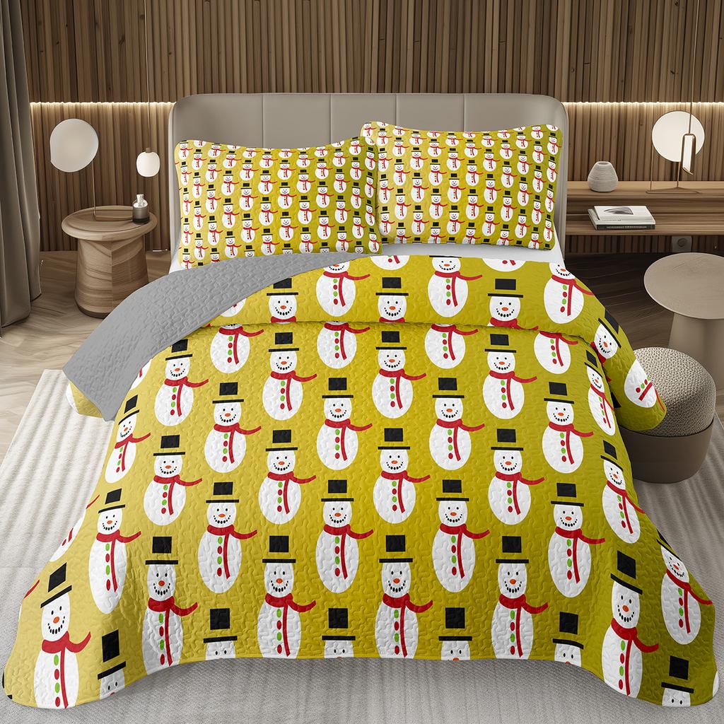 Merry Christmas Coverlet SetLovely Snowman Bedspread Twin Size for Boys Girls Dorm Room Winter Theme Cartoon Style Quilt Set
