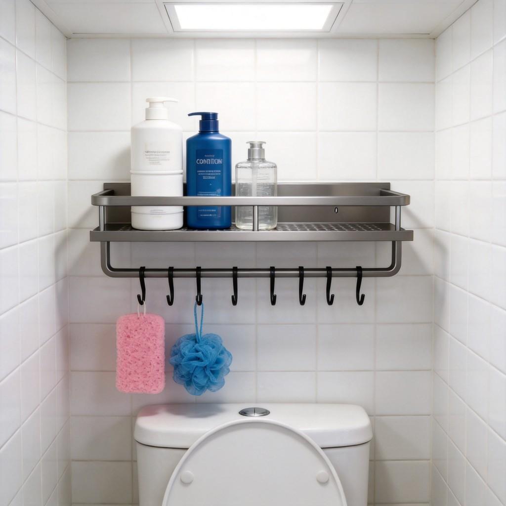 Aluminum Alloy Wall Mount Bathroom Shelf With Removable Design For Shower And Toilet Storage