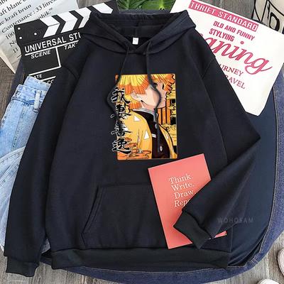 Harajuku Anime Demon Slayer Agatsuma Zenitsu Hoodies Unsiex Winter Keep Warm Fashion Tops Men's Streetwear Oversized Sweatshirts