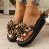 Fashion Leopard Flower Decor Wedge Flip Flops for Women Summer Thick Sole Clip Toe Beach Slippers Woman Fashion Printed Platform Sandals