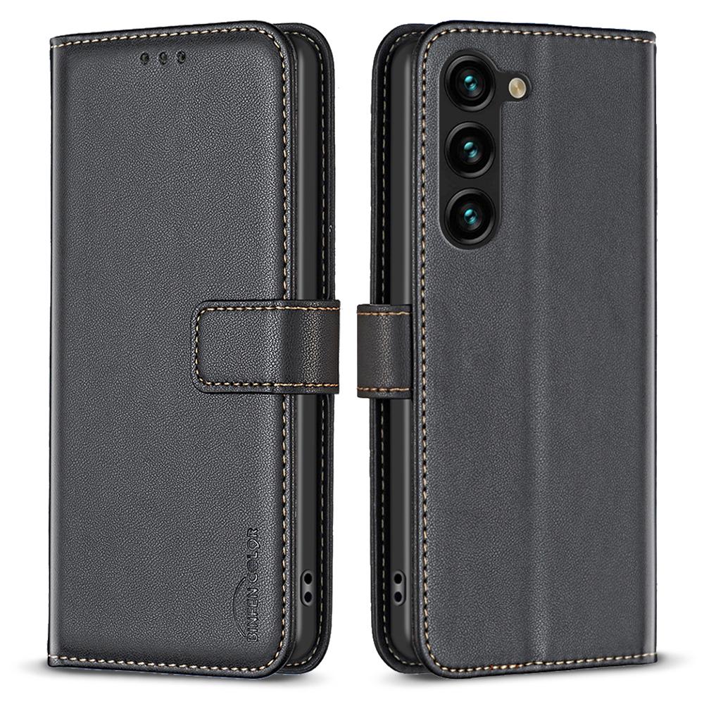 

BINFEN COLOR BF17 For Samsung Galaxy S23 Leather Phone Case Anti-drop Stand Wallet Cover Black