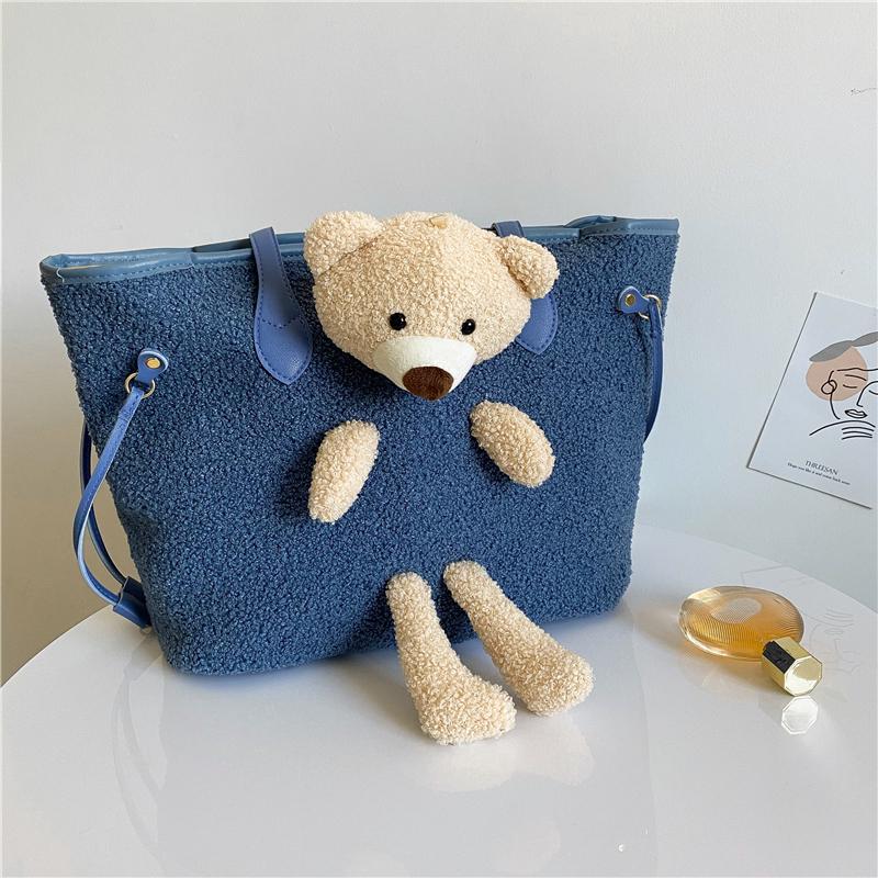 Dámská taška přes rameno Bear Velkokapacitní semišová kreslená taška Plyšová taška
