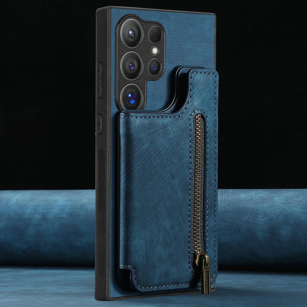 PU Reißverschluss-Geldbörse mit Kartenhalter Handyhülle für Samsung Galaxy S23 FE S24 S22 Ultra Plus M15 A15 A25 A35 A55 A05 A05S A14 Hülle
