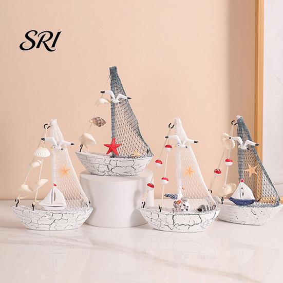 Segelboot Figur Mini Segelboot Modell Nautische Harz Dekoration mit Muschel Seestern Schreibtischzubehör Rustikal Vintage Strand Ozean Thema Schiff Ornament
