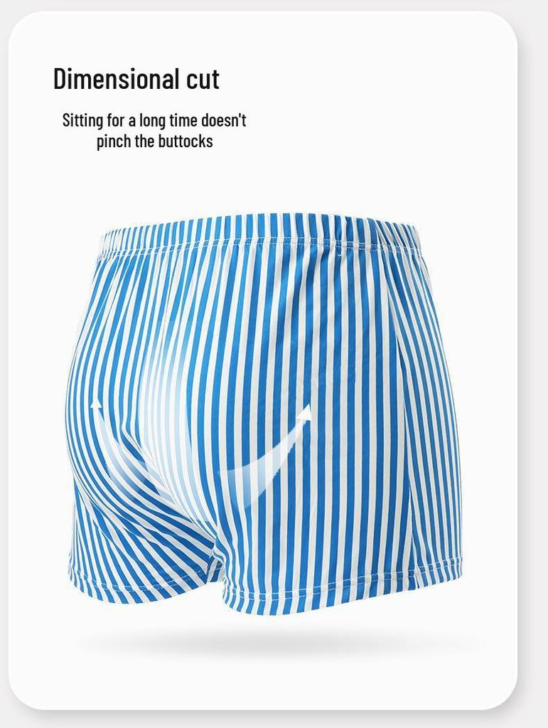 European & American Men's Striped Breathable Boxer Briefs - Plus Size, Casual Four-Corner Underwear