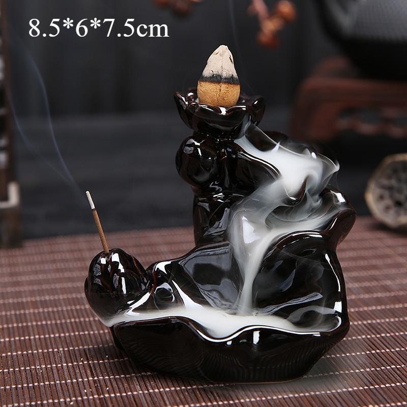Keramik Rückfluss-Räucherkegelhalter Wasserfall, Lotus Buddha Hand Design, Nebelrauch-Effekt für Zen-Meditation, Heim-Glücksbringer-Dekoration