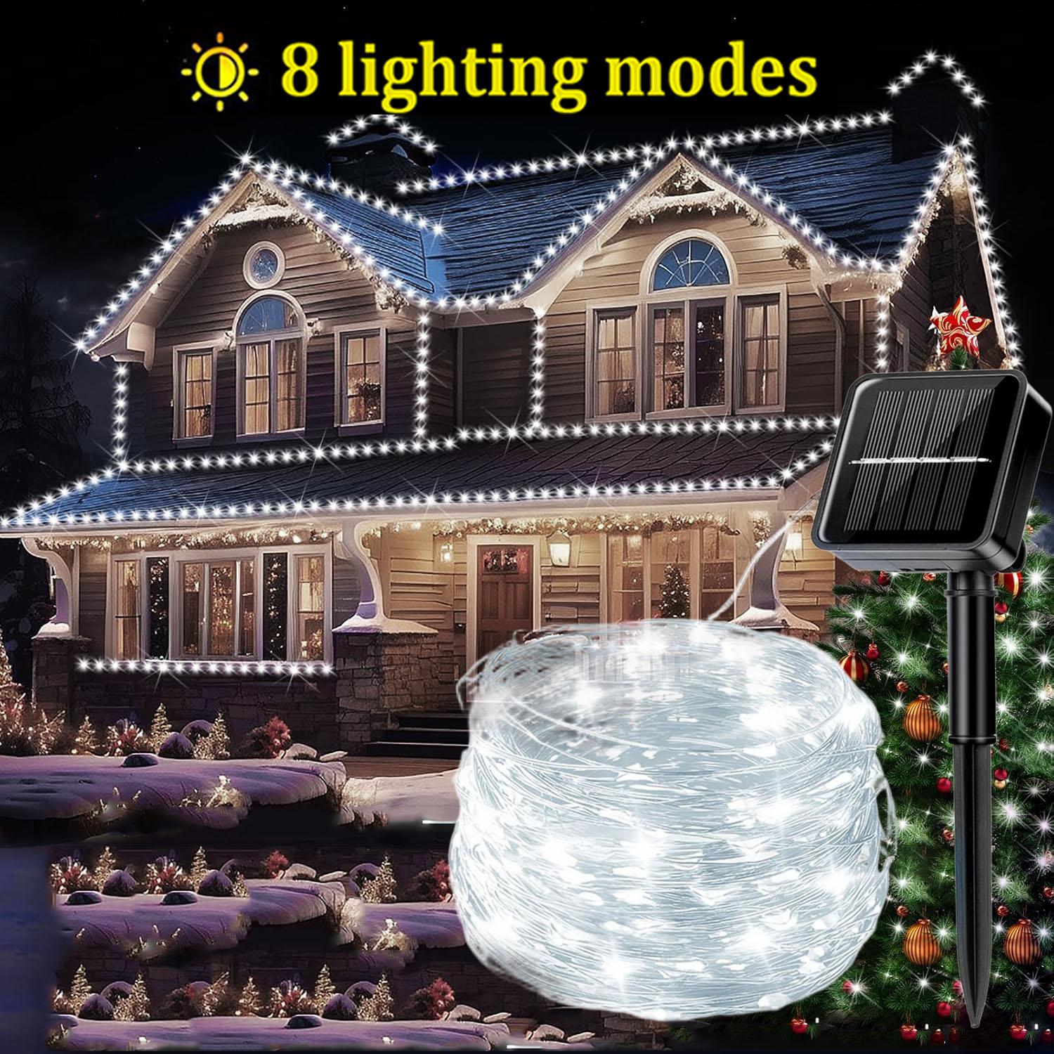 

8modes Christmas Solar Led String Lights Connectable Outdoor String Fairy Lights for Christmas Tree Party Decoration Garden DIY 5m 50leds белый