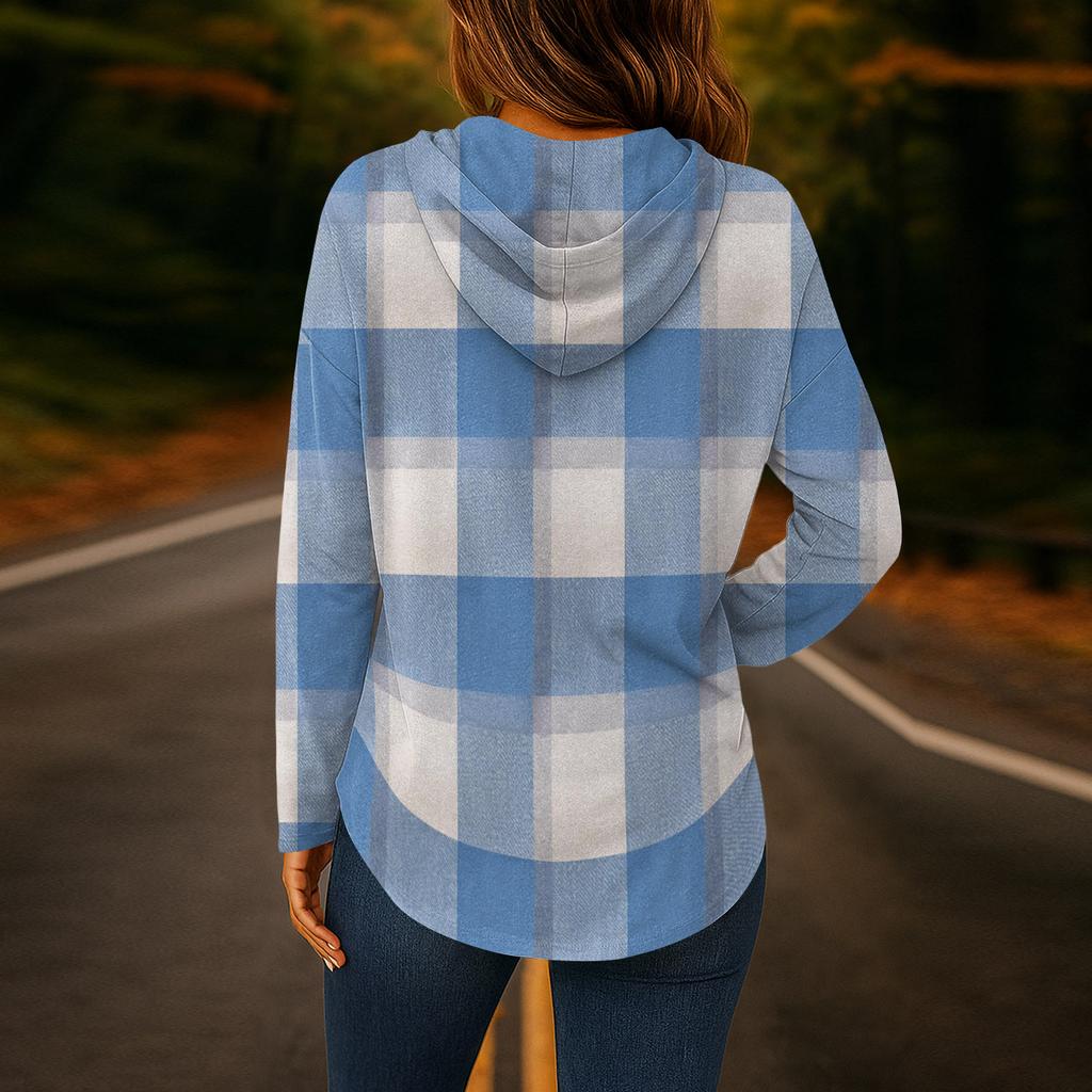 Damenmode Kapuzenpullover V-Ausschnitt Langarm Geblümter Kordelzug Lässig Locker Pullover Tops