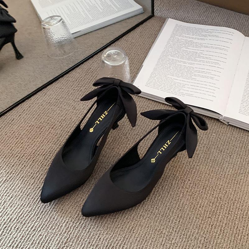 Pointed Stiletto High Heels Spring New Products Bow Single Shoes Wide Feet Fat Feet Women's Shoes