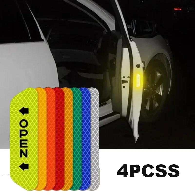 4PCS/Set Universal Safety Warning Signs OPEN High Reflective Tape Autonomous Driving Safety Reflective Strip Door Sticker