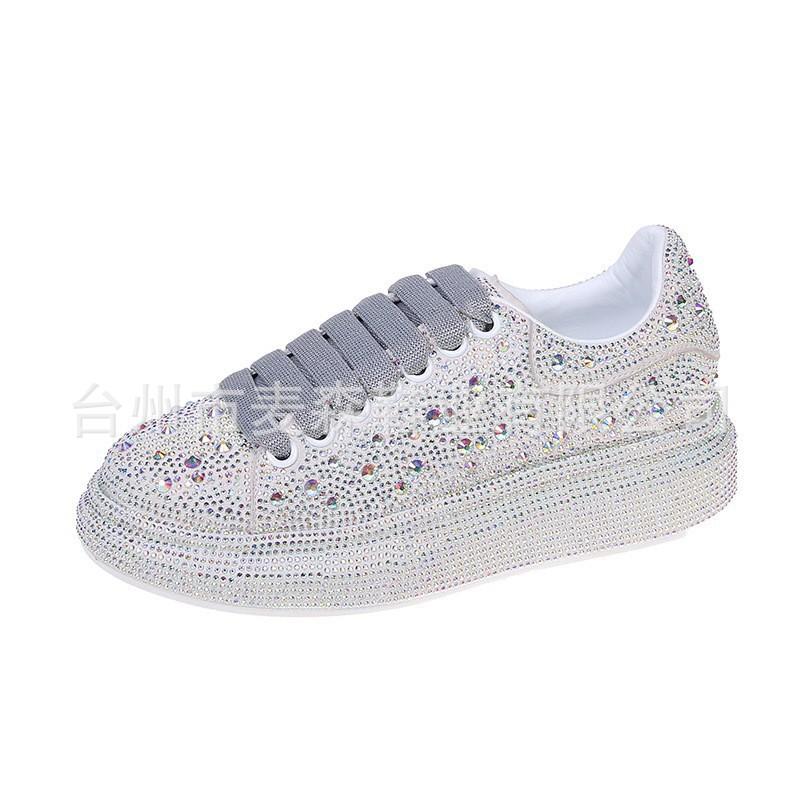 

Muffin thick-soled white shoes women s rhinestone lace-up women s shoes casual flat-soled single shoes 39