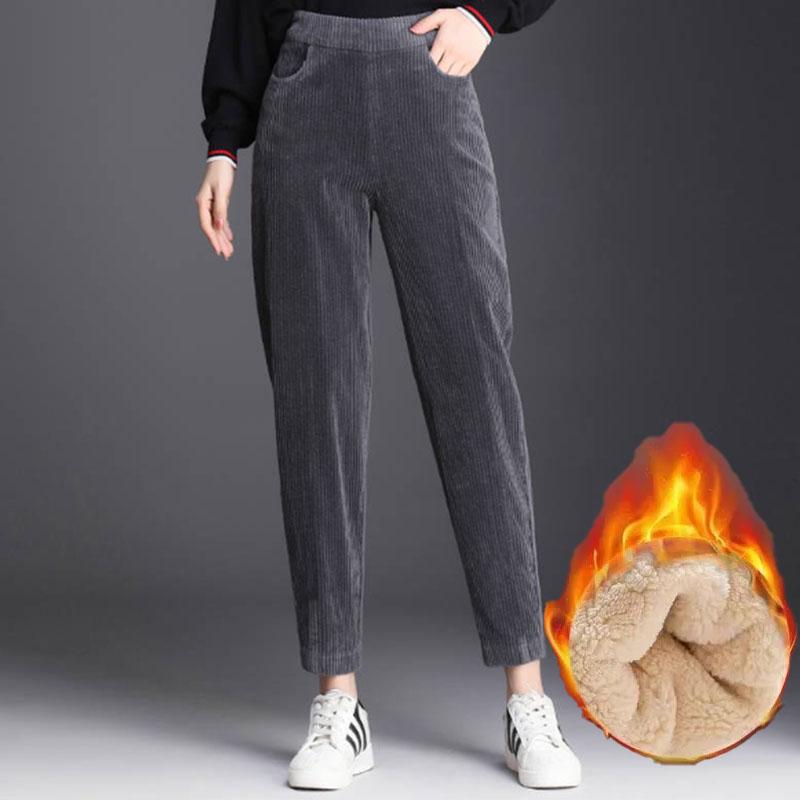 Plush Thick Casual Pants Women's Corduroy Warm Pants Autumn Winter Leggings Harem Pants Trousers High Waist Women