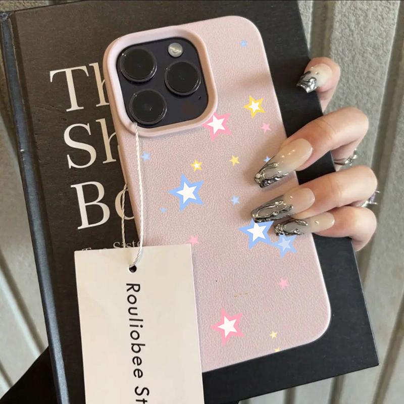 Y2k INS Graffiti Star Moon Phone Case For iPhone 17Pro 16 15 14 11 13 Pro Max 12 Plus Lichee Pattern Shockproof Silicone Funda