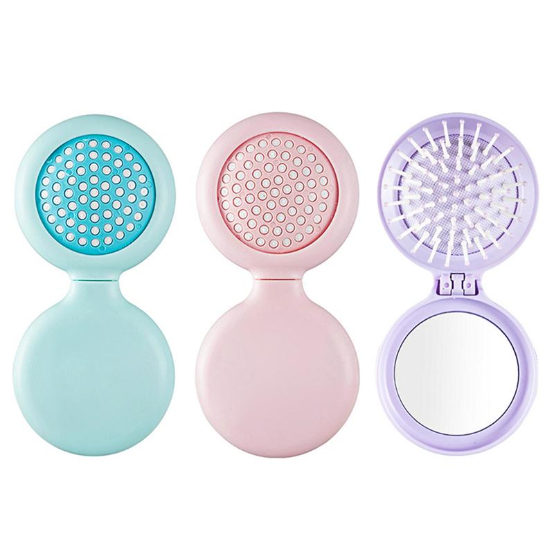 Pocket Mirror Folding Comb, Anti-Static Portable Circular Pocket Airbag Massage Comb, With Mirror Shaped Comb