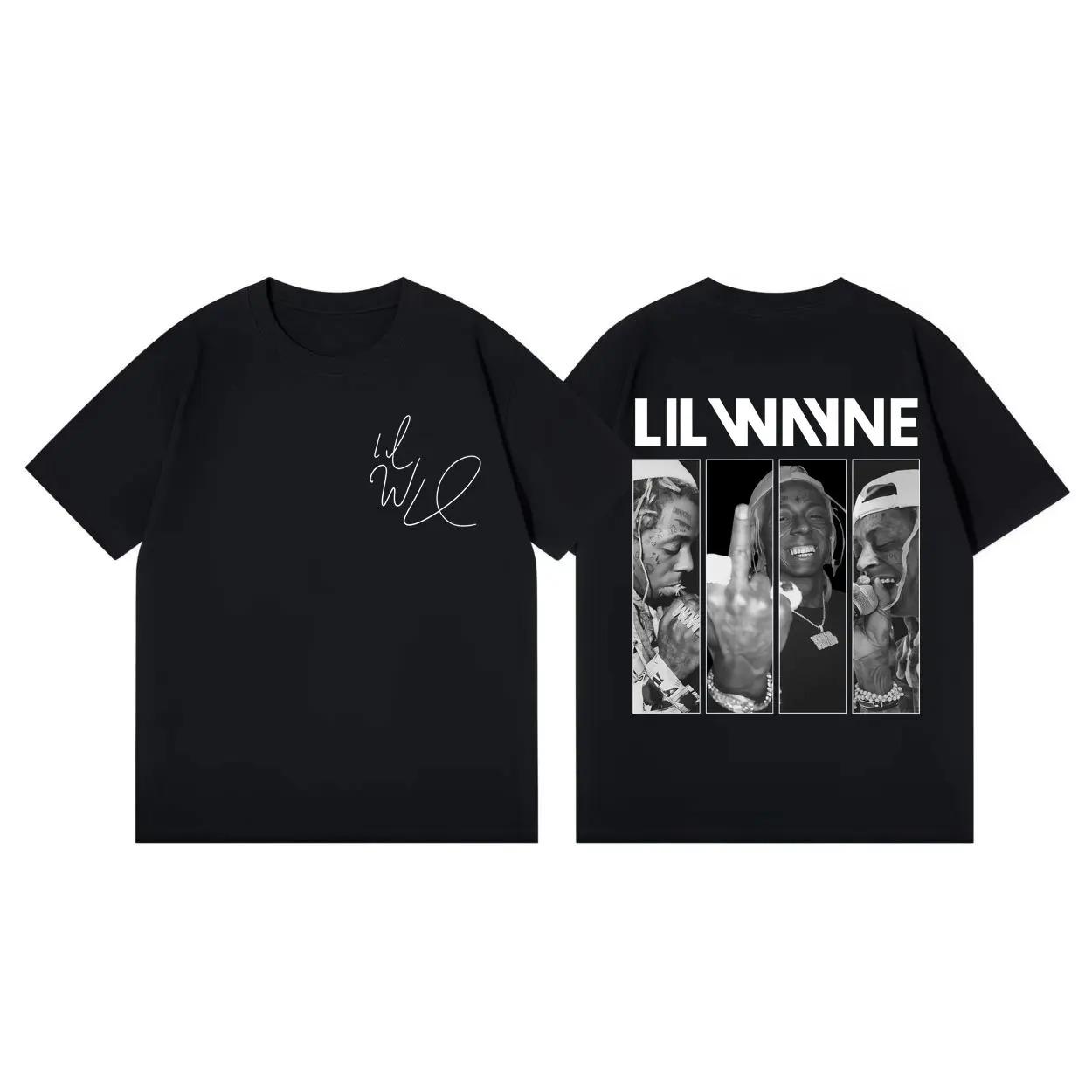 

2026 Fashion Hip Hop Vintage T-shirt Rapper Lil Wayne Double Sided Graphic T Shirts Unisex Women Casual Loose Cotton T-shirts Y2K S