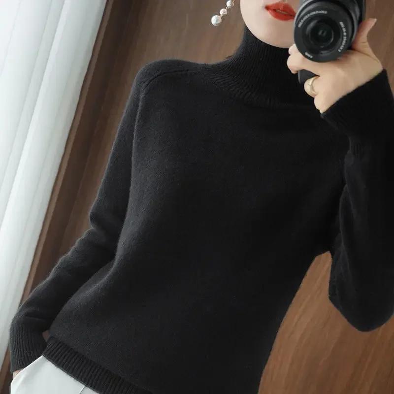 Rollkragenpullover Herbst/Winter Kaschmirpullover Damen Reine Farbe Lässig mit langen Ärmeln Lose Pullover Bodenbildung Damen