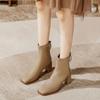Francuskie Damskie Botki na Wysokim Obcasie Botki Modowe na Grubym Obcasie Miękka Skóra Wiosenne i Jesienne Botki Pojedyncze Botki z Kwadratowym Noskiem