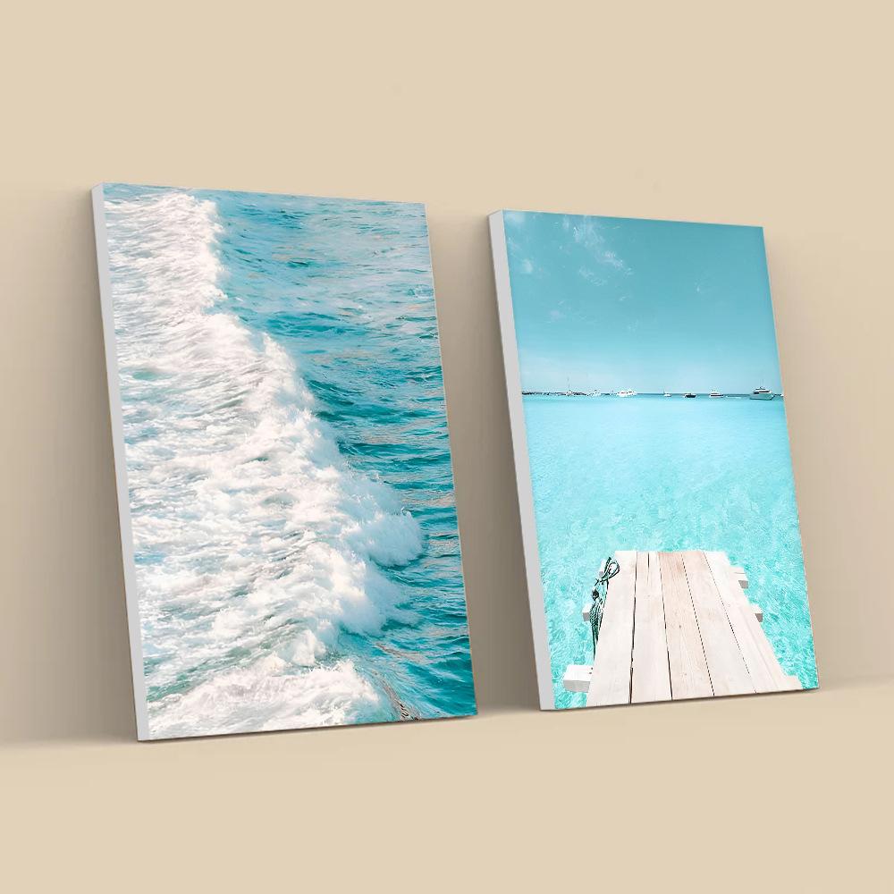 2pcs/set Heal Your Mood Sea Art Oil Painting Canvas with Wood Frame Draw Wall Decor Home Living Room Decorations 30x40cm