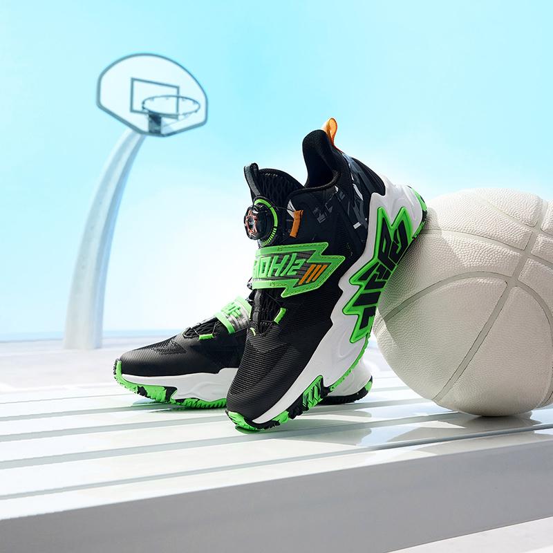 Anta Cement Nemesis Non-Slip Wear-Resistant Low-Top Basketball Shoes Kids Sneakers Black Green Orange 312321124H-8