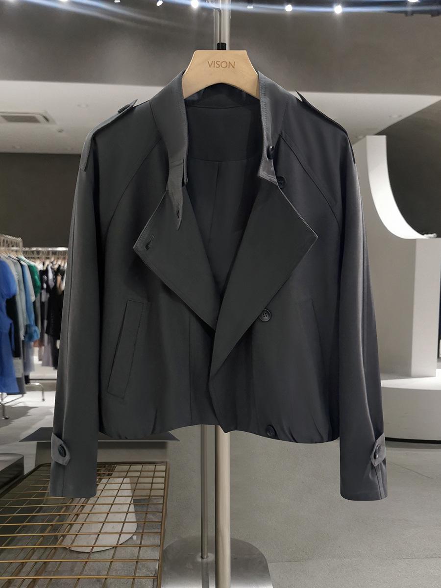 

Серый женский тренч в уличном стиле с эластичным низом - Стильная короткая куртка на весну/осень 2025 Medium серый