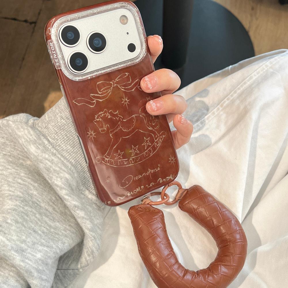 Bow Rocking Horse Solid Color Protective Phone Case for iPhone 17/16PRO/15P/14P Girls